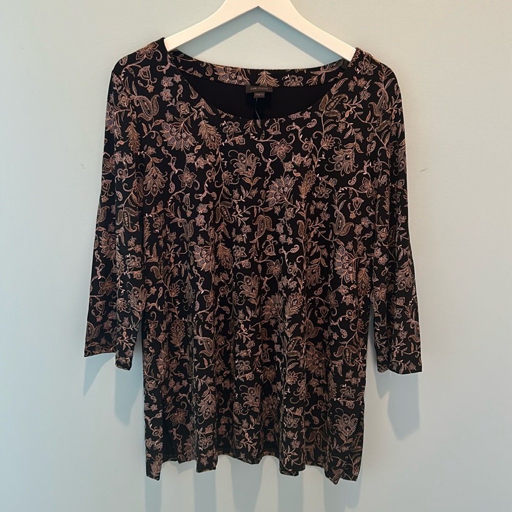 NWT J. Jill black floral paisley tunic top, Large
